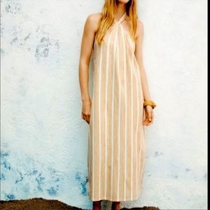 ZARA NWT STRIPED COTTON HALTER NECK MIDI DRESS